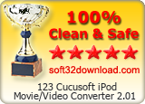123 Cucusoft iPod Movie/Video Converter 2.01 Clean & Safe award